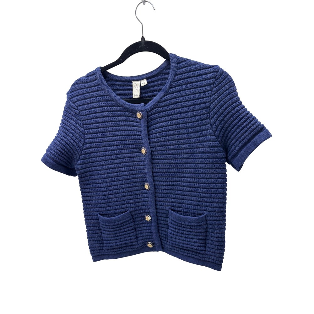 Joie Navy Blue Textured Knit Short-Sleeve Cardigan